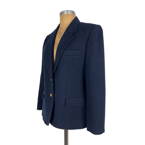 Evan Picone Petites 100% Wool Blazer Dark Navy Blue Jacket Authentic Vintage Uni - Picture 2 of 13